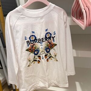 Burberry Kids White and Blue Floral Long Sleeve Tee